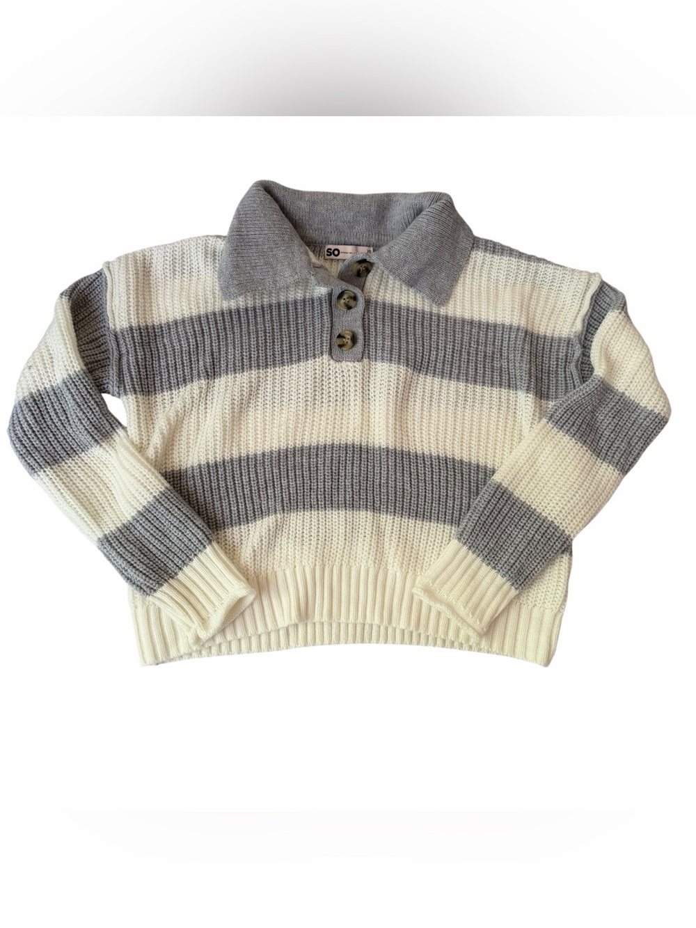 SO Striped Cropped Polo Sweater in Gray and Cream